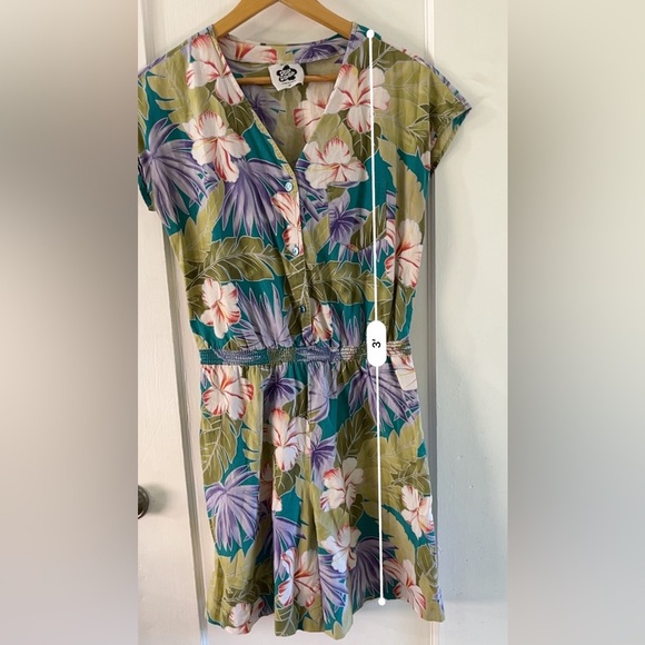 Vintage Hilo Hattie Hawaiian Floral Cotton Romper Green Purple Hibiscus - Picture 8 of 17